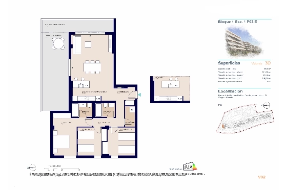 Apartment in El Vergel zu verkaufen, Living area 95 m², Baujahr 2027, Klimaanlage, Plot 43 m², 3 Schlafzimmer, 2 Badezimmer, Pool, ref.: AH-EV-VI-1-01-03-E-19