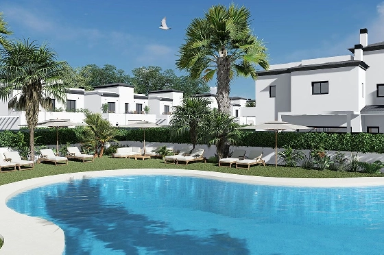 Doppelhaushälfte in Santa Pola zu verkaufen, Wohnfläche 93 m², Zustand Erstbezug, Grundstück 129 m², 3 Schlafzimmer, 3 Badezimmer, Pool, ref.: HA-SPN-631-D01-2