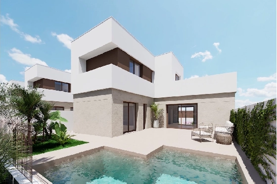 Villa in Los Alcazares zu verkaufen, Living area 129 m², Zustand Erstbezug, Plot 202 m², 3 Schlafzimmer, 2 Badezimmer, Pool, ref.: HA-LAN-451-E01-1