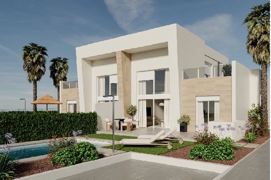 Doppelhaushälfte in Algorfa zu verkaufen, Living area 293 m², Zustand Erstbezug, Klimaanlage, Plot 292 m², 3 Schlafzimmer, 2 Badezimmer, Pool, ref.: HA-ARN-116-D02-1