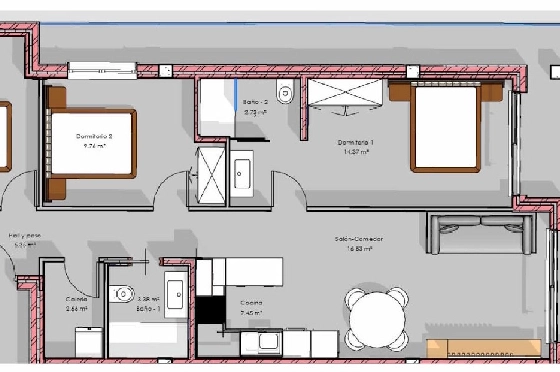 Etagen Apartment in Guardamar del Segura zu verkaufen, Living area 112 m², Zustand Erstbezug, 3 Schlafzimmer, 2 Badezimmer, Pool, ref.: HA-GUN-439-A03-10