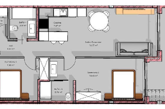 Penthouse Apartment in Guardamar del Segura zu verkaufen, Living area 146 m², Zustand Erstbezug, 2 Schlafzimmer, 2 Badezimmer, Pool, ref.: HA-GUN-439-A02-10